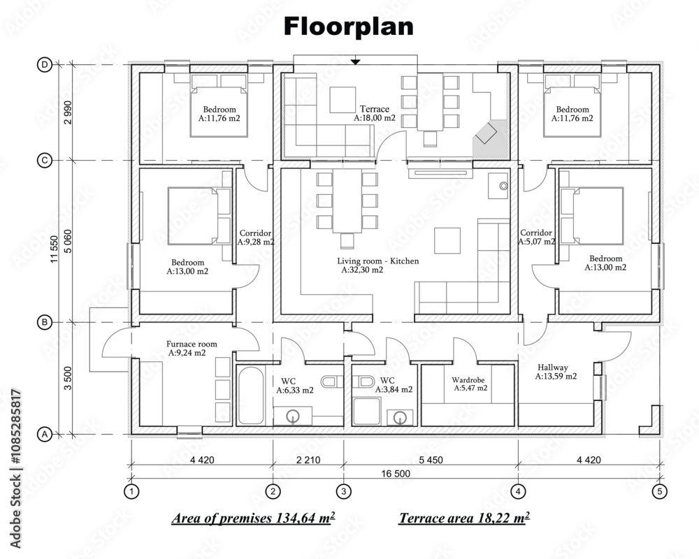 Vector blueprint of a one story building floor plan Vector blueprint of a one story building floor plan