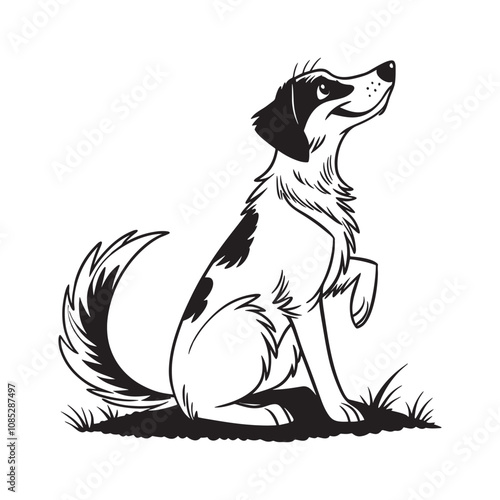 A dog sitting upright vector, dog silhouette, a black and white dog illustration, dog vector artwork, sitting dog silhouette, black and white vector illustration