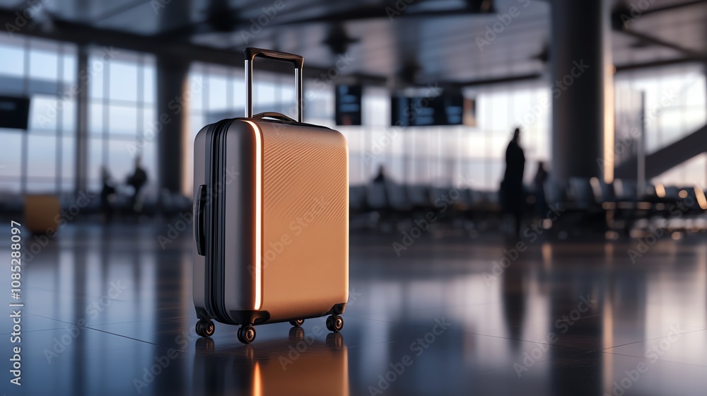 Sleek futuristic luggage with LED accents in a modern airport setting Sleek futuristic luggage with LED accents in a modern airport setting