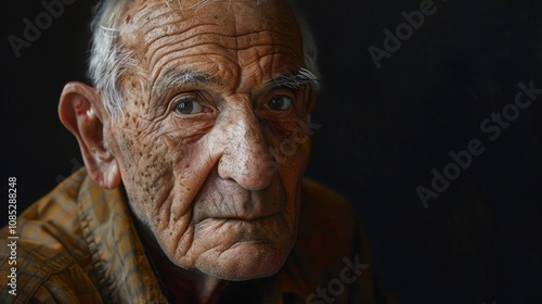 Close up portrait of an elderly man looking at the camera.