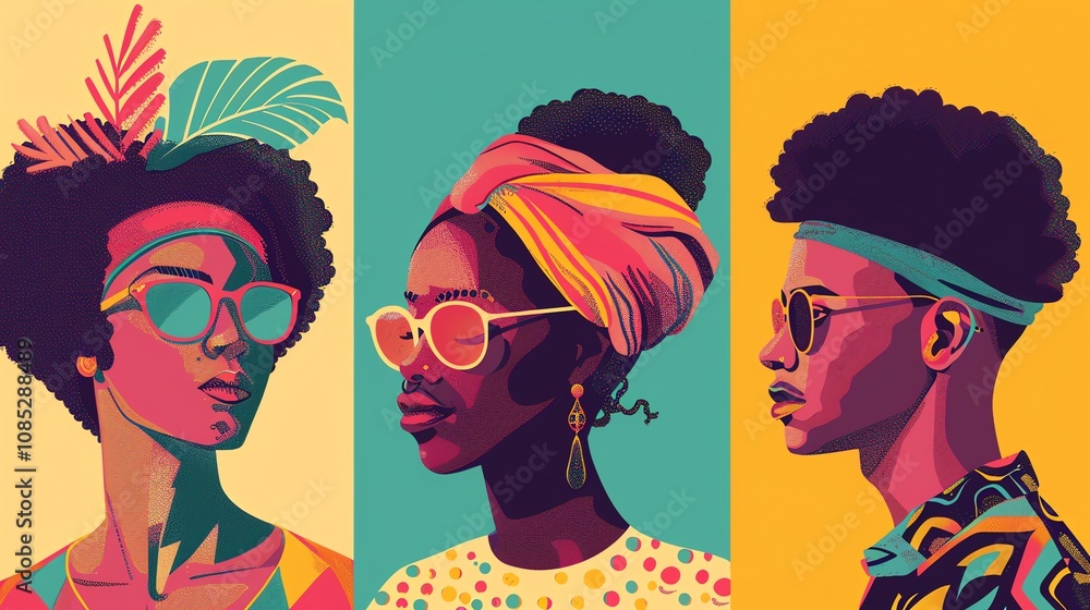 Three illustrated portraits of stylish Black people.