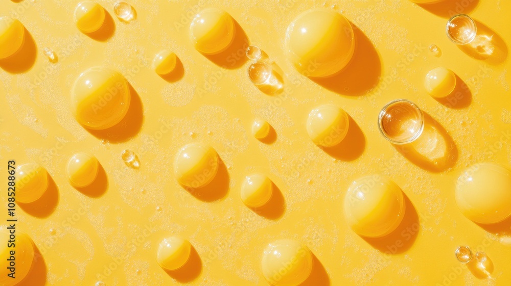 Yellow liquid drops on yellow background; clean and bright texture Yellow liquid drops on yellow background; clean and bright texture