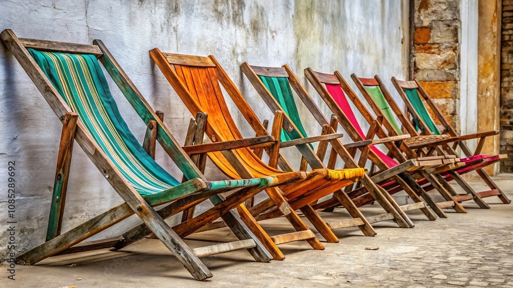 Urban Exploration Wooden Beach Chairs - White Background Urban Exploration Wooden Beach Chairs - White Background