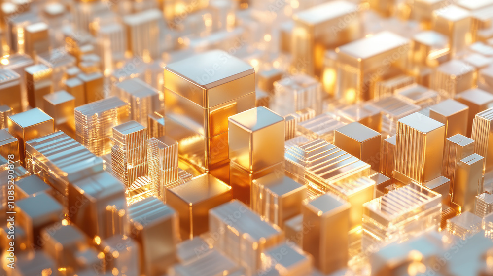 Abstract 3D Geometric Shapes on Golden Background Abstract 3D Geometric Shapes on Golden Background