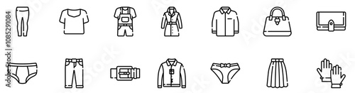 Filled Outline Clothing Icons Vector. editable