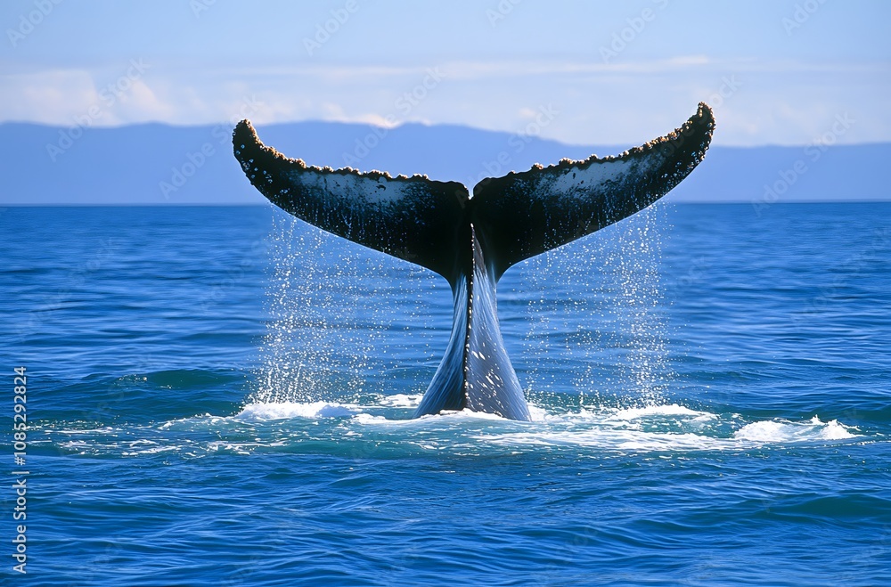 Fototapeta premium Whale Tail Flukes Emerging From Ocean Water