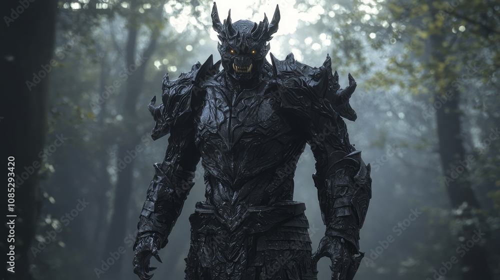 Fototapeta premium Dark Fantasy Beast in Moonlit Forest - Ultra-Detailed 3D Render of Menacing Creature in Leather Armor
