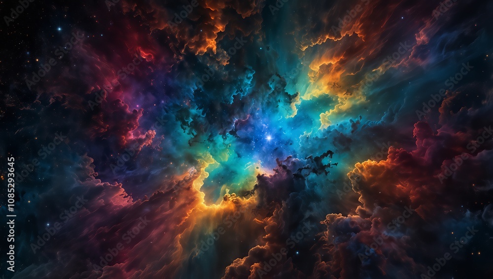 A breathtaking view of a vibrant cosmic nebula displaying vivid colors of blue, orange, and red, surrounded by stars in deep space. A breathtaking view of a vibrant cosmic nebula displaying vivid colors of blue, orange, and red, surrounded by stars in deep space.