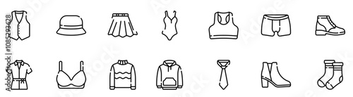 Filled Outline Clothing Icons Vector. editable