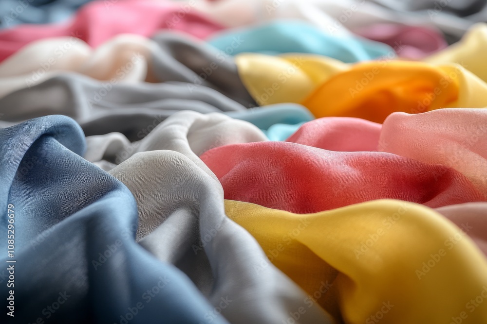 Fototapeta premium Flowing silk fabrics in an array of colors create a lush and luxurious texture, inviting explorations of pattern and design in modern textile artistry.