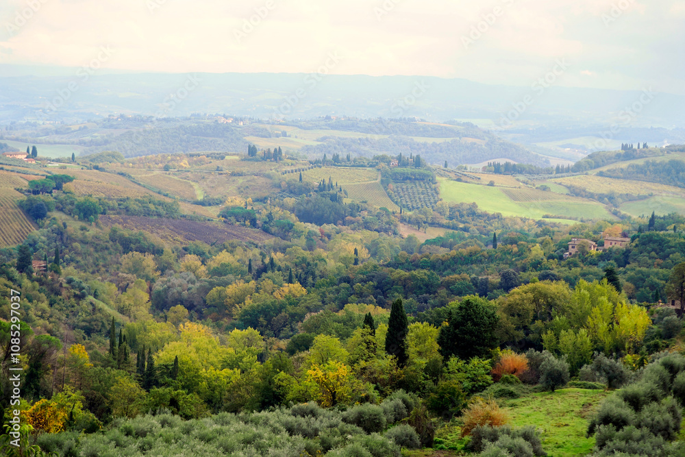 Charakterystyczne malownicze krajobrazy Toskanii z okolic San Gimignano