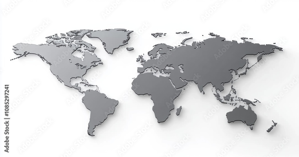 3D Gray Map of the World on a White Background with Detailed Topography and Geographical Features for Global Visualization and Educational Use 3D Gray Map of the World on a White Background with Detailed Topography and Geographical Features for Global Visualization and Educational Use