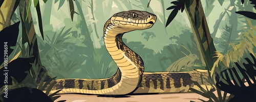 Illustration of a snake in a lush jungle setting, capturing the essence of wildlife. photo