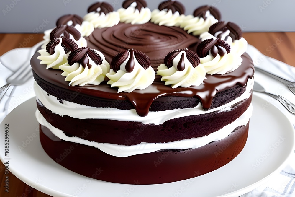 ia generated. piece of cake. chocolate cake on a plate. chocolate cake with cream ia generated. piece of cake. chocolate cake on a plate. chocolate cake with cream