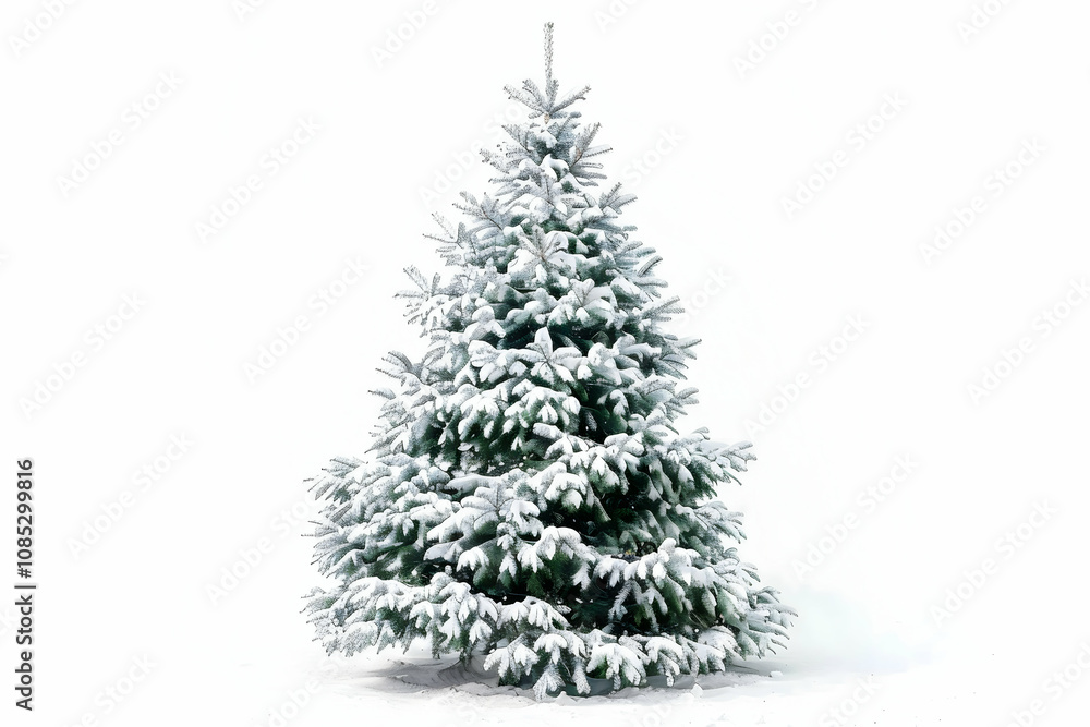 Obraz premium Tree natal-Winter Christmas tree covered with snow on white