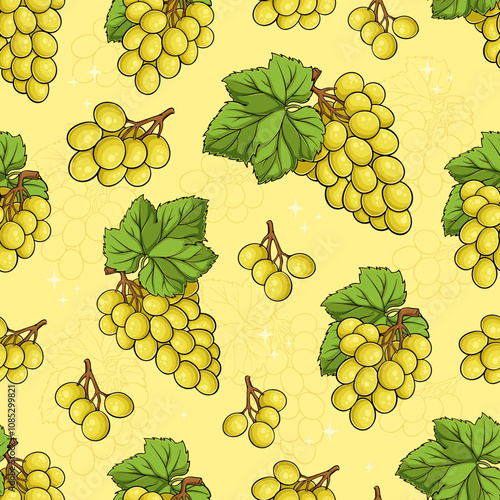 Hand drawn seamless pattern of juicy cotton candy, Dominga, sultana, continental white green grapes