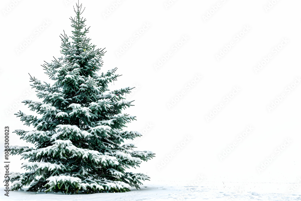 Fototapeta premium Tree natal-Winter Christmas tree covered with snow on white
