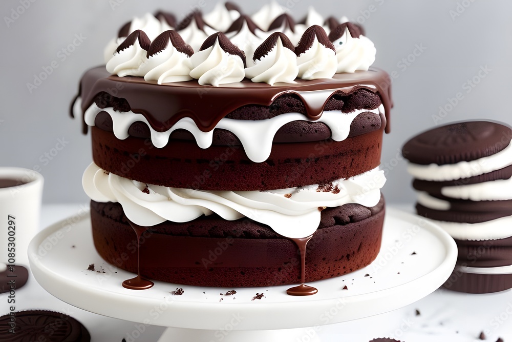  ia generated. piece of cake. chocolate cake on a plate. chocolate cake with cream