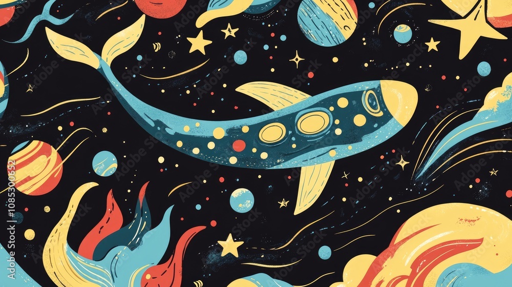 Cosmic Fish and Stars in a Whimsical Space Cosmic Fish and Stars in a Whimsical Space