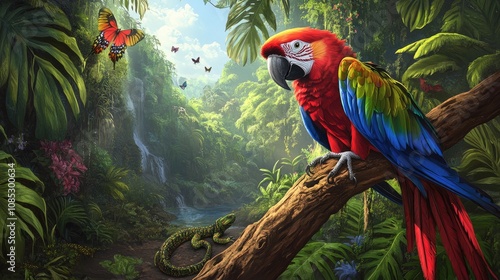 Wallpaper Mural Vibrant Rainforest Scene with Colorful Wildlife Torontodigital.ca