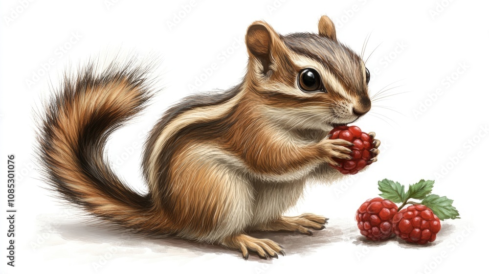 Fototapeta premium Eager Chipmunk Clutching a Berry with Curious Eye