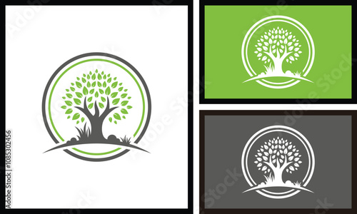 simple, minimalist and elegant tree and hill logo design