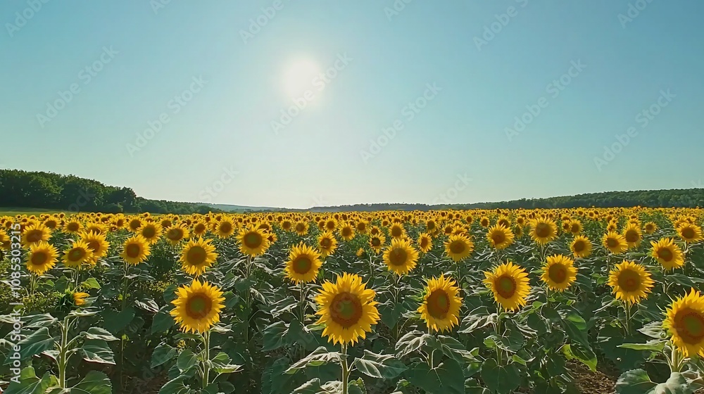 Obraz premium Vibrant Sunflower Field Under a Clear Blue Sky