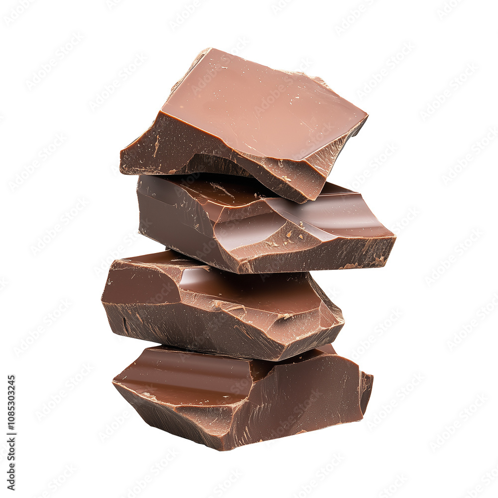 Stack of dark chocolate chunks on transparent background Stack of dark chocolate chunks on transparent background