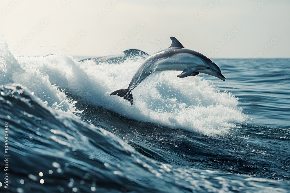 Dolphin Leaps Over Ocean Wave In Mid Air Dolphin Leaps Over Ocean Wave In Mid Air