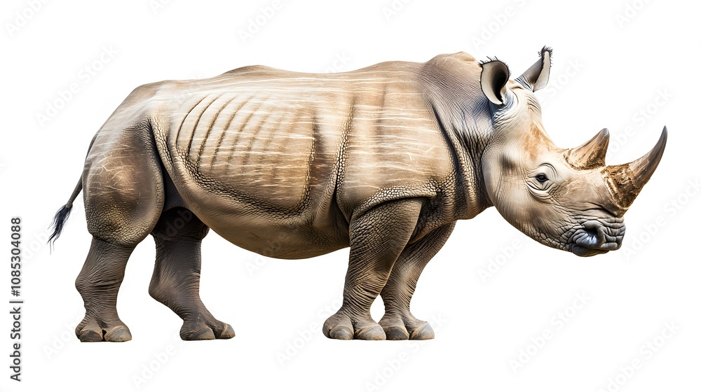 Fototapeta premium White Rhinoceros Standing Isolated On White Background