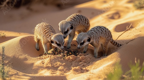 Meerkats Digging for Insects in the Desert Sand