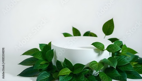 Green leaves on white background