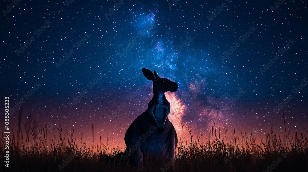 Kangaroo Silhouette Against Milky Way in Australian Outback Kangaroo Silhouette Against Milky Way in Australian Outback