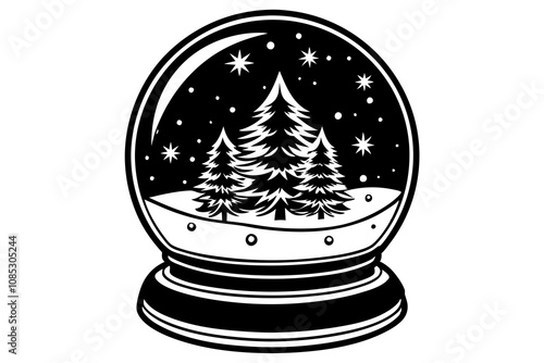 christmas snow globe clipart graphic black vector