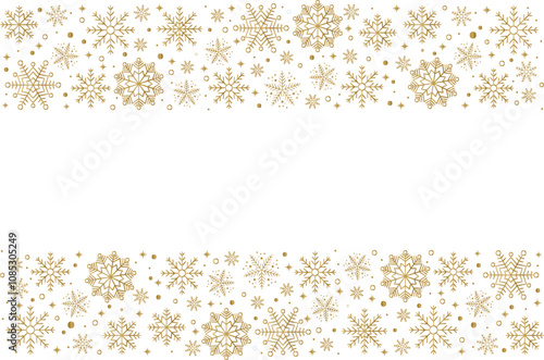 Golden Snowflakes border. Christmas card vector illustration