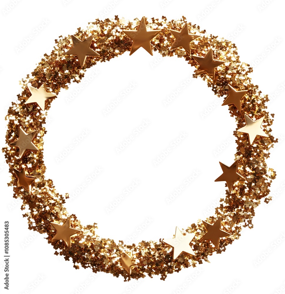 Golden Stars Glitter Circle Festive Frame Design Golden Stars Glitter Circle Festive Frame Design