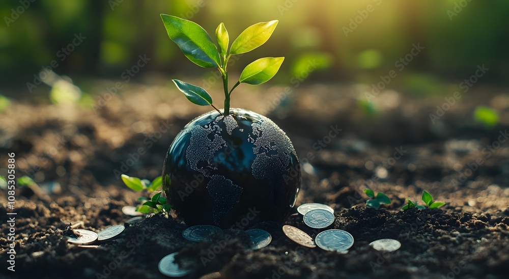 Young Plant Sprouting From Global Investment Earth Young Plant Sprouting From Global Investment Earth