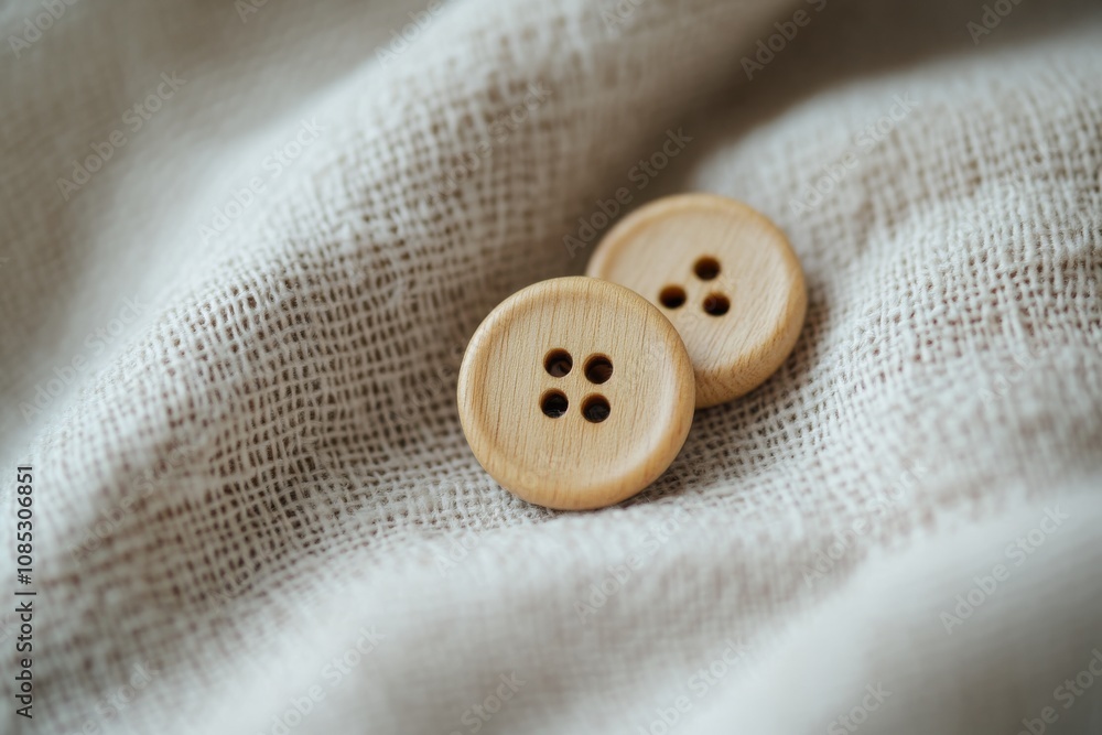 Two smooth, wooden buttons rest on soft fabric, embodying simplicity and natural elegance in design. Two smooth, wooden buttons rest on soft fabric, embodying simplicity and natural elegance in design.