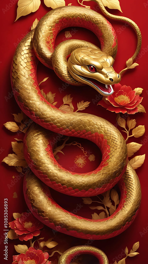 Obraz premium Desain tanpa judul - 12025, china, vector, illustration, snake, zodiac, greeting, festival, design, poster, chinese, banner, celebration, asian, background, card, holiday, template, gold, symbol, year