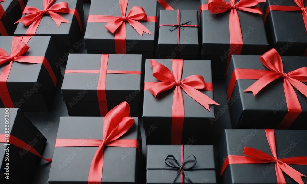 Fototapeta premium gift boxes with red bow, realistic illustration