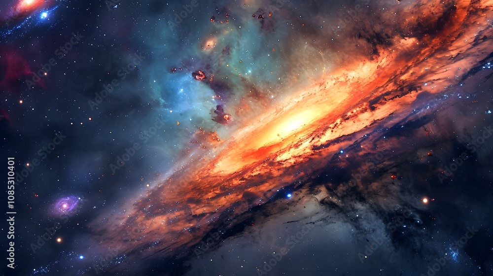 Fototapeta premium Vivid Spiral Galaxy with Bright Core Surrounded by Stars and Cosmic Dust