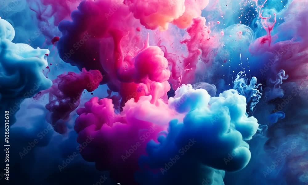 Abstract underwater swirls of vibrant pink and blue paint, creating a mesmerizing nebula-like effect. Abstract underwater swirls of vibrant pink and blue paint, creating a mesmerizing nebula-like effect.