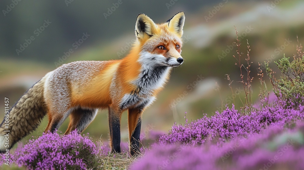 Red Fox on Heather Hill: Nature's Colorful Contrast Red Fox on Heather Hill: Nature's Colorful Contrast