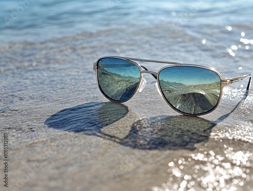 Wallpaper Mural Modern Sunglasses with Mirrored Lenses a Beach Capturing the Essence of Summer Vibes and Coastal Relaxation Torontodigital.ca