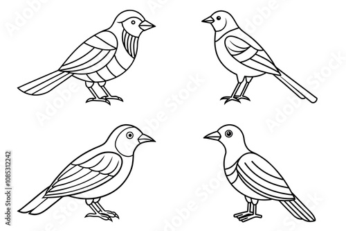 Wallpaper Mural bird, line art, vector, set, illustration, outline, black and white, nature, wildlife, minimalist, simple, avian, feathers, perched, design, sketch, hand drawn, creative, elegant, logo, decor, monochr Torontodigital.ca