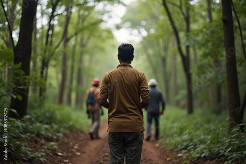 Tamil Foresters Working in Lush Green Forest from Behind