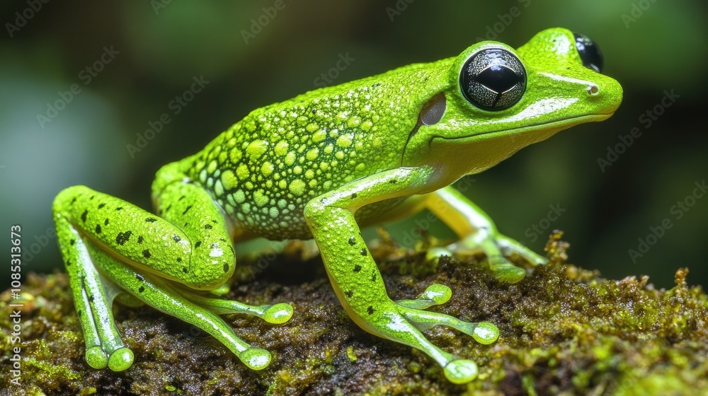 Fototapeta premium Vibrant Green Poison Dart Frog Close-Up