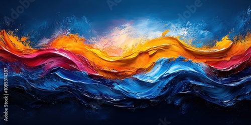 Abstract background colored stains and waves of liquid glossy paint	
