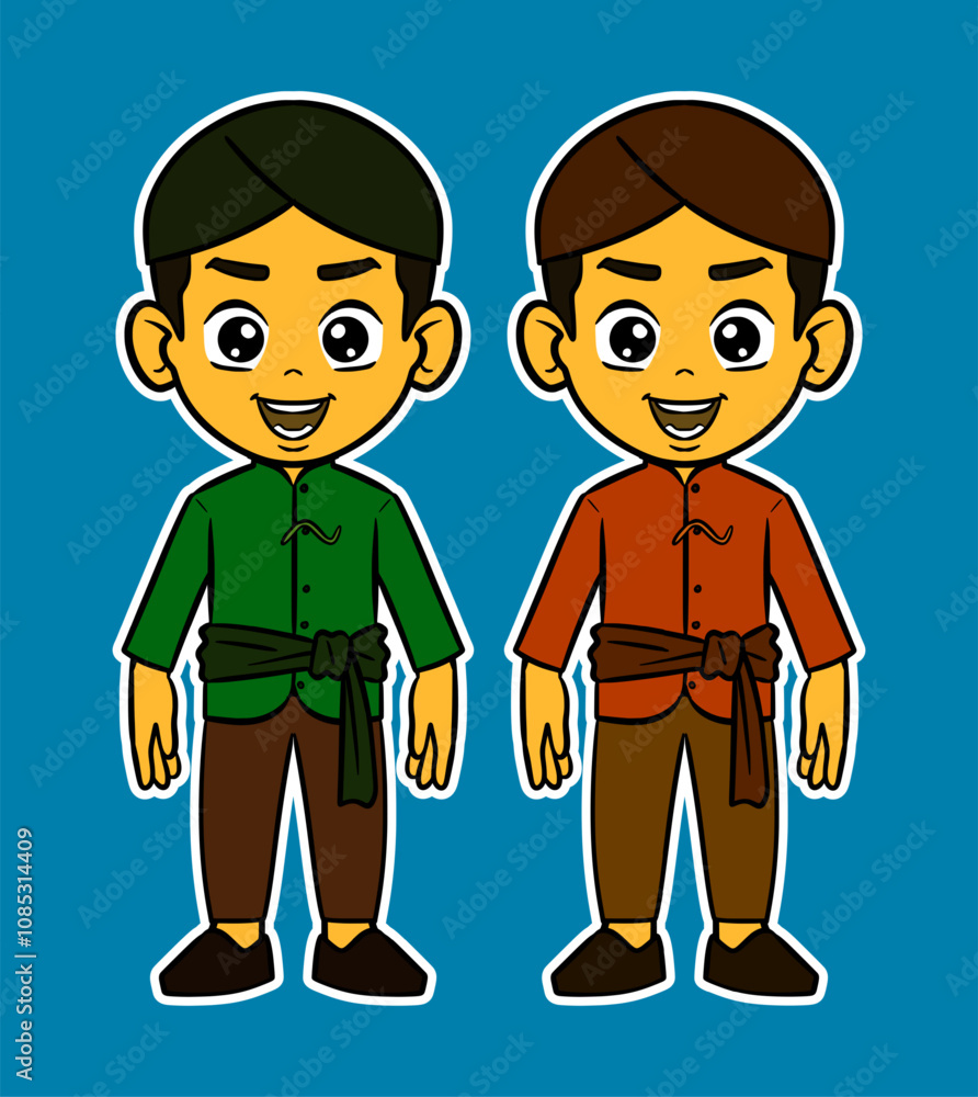 Doodle Sticker Illustration of a Boy Wearing an Indonesian Traditional Dress Doodle Sticker Illustration of a Boy Wearing an Indonesian Traditional Dress