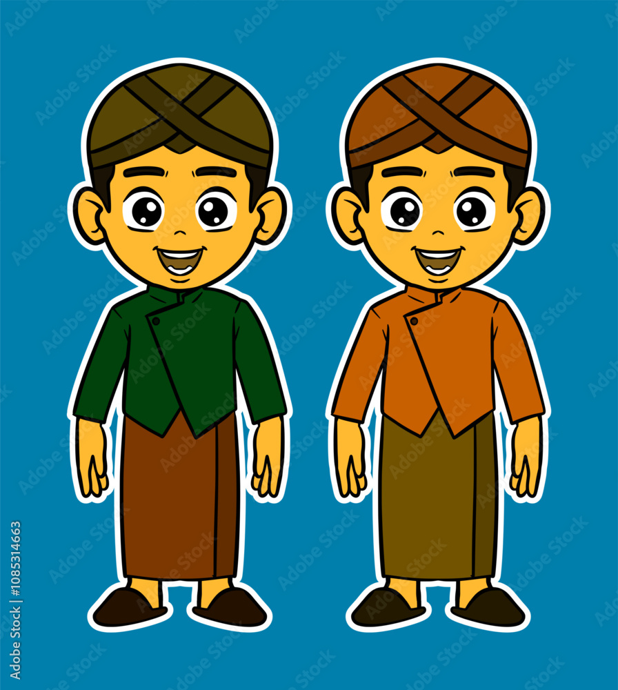 Doodle Sticker Illustration of a Boy Wearing an Indonesian Traditional Dress Doodle Sticker Illustration of a Boy Wearing an Indonesian Traditional Dress